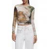 Desigual Abstract Print Cotton T-shirt In Sand