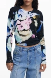 Desigual Abstract Print Crewneck Sweater In Blue