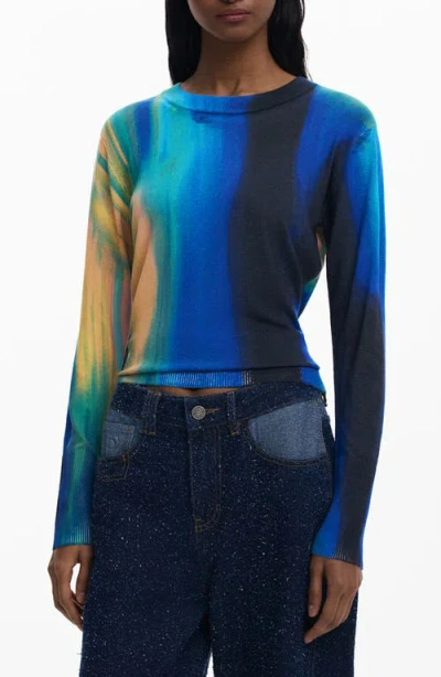 Desigual Abstract Print Fine Gauge Crewneck Sweater In Multi