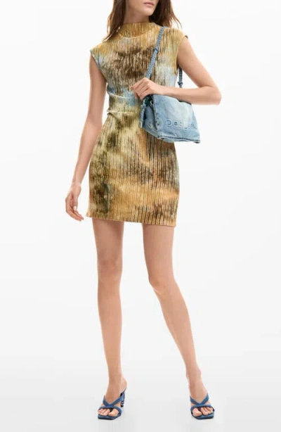 Desigual Abstract Print Funnel Neck Dress In Multi