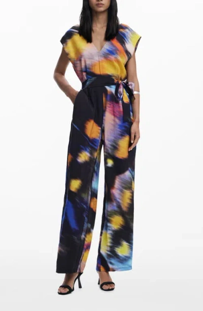 Desigual Abstract Print Jumpsuit In Black