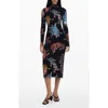 Desigual Abstract Print Long Sleeve Midi Dress In Black