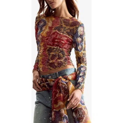 Desigual Abstract Print Long Sleeve Shirt In Multi