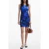 Desigual Abstract Print Mesh Sheath Dress In Ink Blue