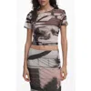 Desigual Abstract Print Mesh T-shirt In Black