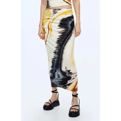 Desigual Abstract Print Midi Skirt In Yellow
