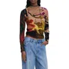 Desigual Abstract Print Scoop Neck T-shirt In Multi