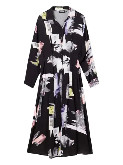Desigual Abstract-print Shirt Dress In Black