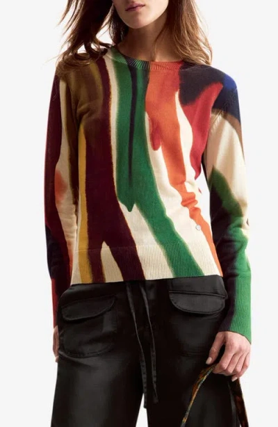 Desigual Abstract Print Thin Gauge Sweater In Multi