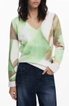 Desigual Abstract Print V-neck Sweater In Green