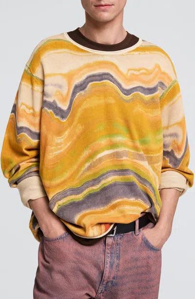 Desigual Abstract Printed Cotton Sweatshirt In Yellow