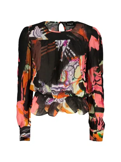 Desigual Abstract-print Peplum Blouse In Multi