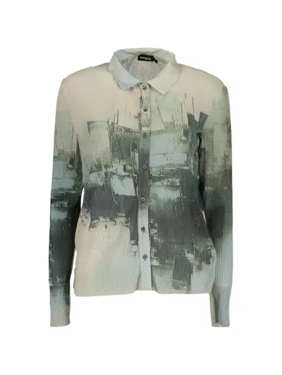 Desigual Abstract-print Plissé Shirt In Green