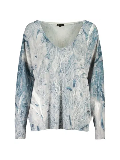 Desigual Abstract-print V-neck Sweater In Blue