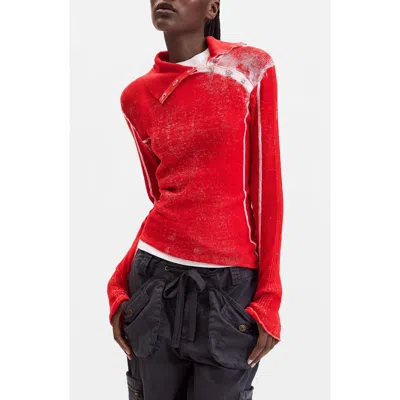Desigual Acid Wash Ribbed Cotton Sweatshirt In Red