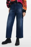 Desigual Aimar Distressed Wide Leg Jeans In Blue