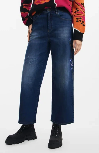 Desigual Aimar Distressed Wide Leg Jeans In Blue