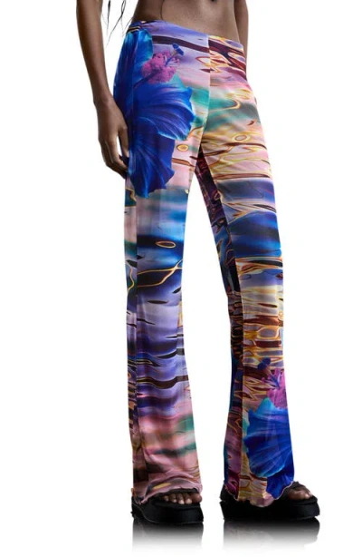 Desigual Allover Print Flare Pants In Blue