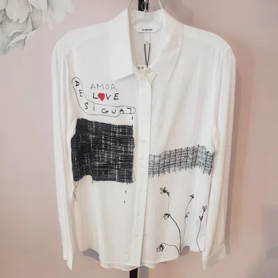 Desigual Amor Button Up Blouse In White
