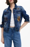 Desigual Floral Trucker Denim Jacket In Blue