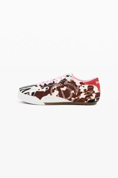 Desigual Animal Patch Sneakers 100% Leather In Multi