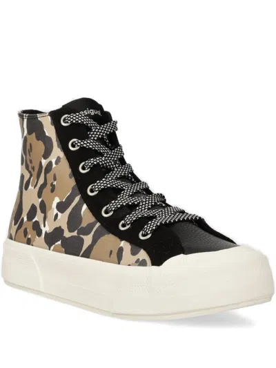 Desigual Animal-print High-top Sneakers In Black