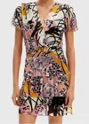 Desigual Animal Print Multi Sheer Mini Dress In Black/pink/white/yellow
