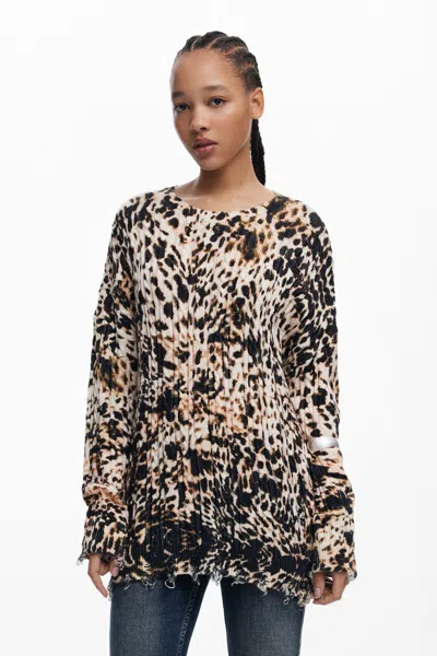 Desigual Animal Print Sweater In Material Finishes