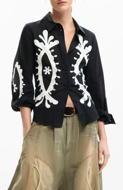 Desigual Embroidered Long-sleeve Shirt In Black