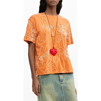 Desigual Appliqué T-shirt In Orange