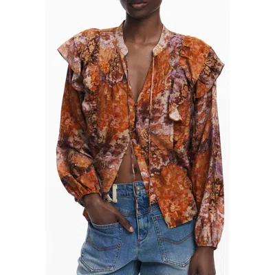 Desigual Arancione Viscosa Women Shirt In Brown