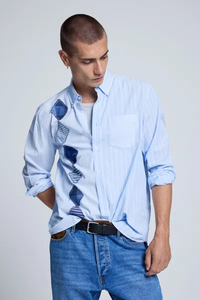 Desigual Argyle Cotton Shirt In Blue