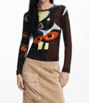 Desigual Artsy Abstract Print Long Sleeve Top In Brown Multi In Brown