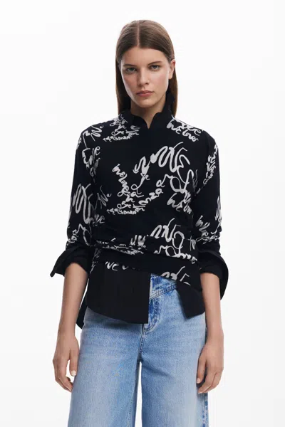 Desigual Arty Print Sweater In Black