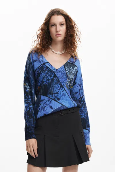 Desigual Arty Print Sweater In Blue