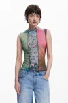 Desigual Arty Print T-shirt In Material Finishes