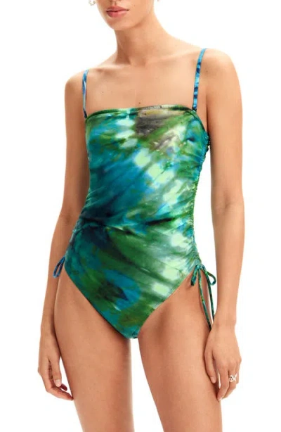 Desigual Asinara Cinched One-piece Swimsuit In Green