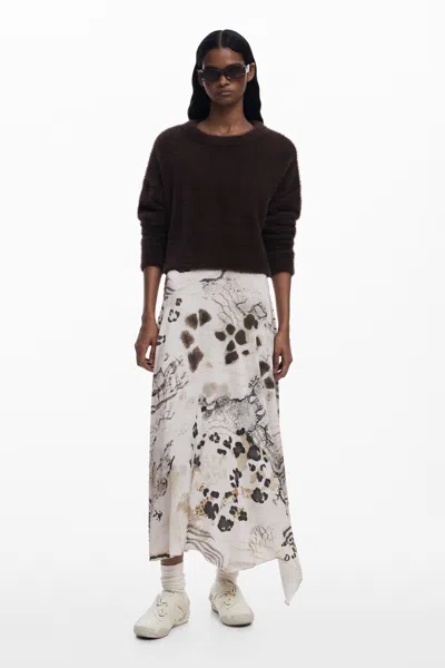 Desigual Asymmetric 2-in-1 Slip Dress In Brown