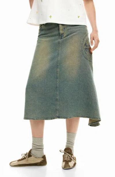 Desigual Asymmetric A-line Denim Skirt In Blue