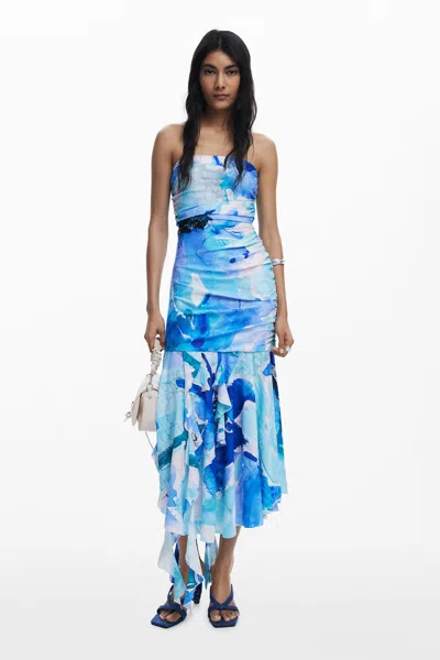 Desigual Asymmetric Bandeau Dress In Blue