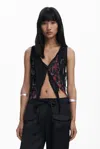 Desigual Asymmetric Chiffon Blouse In Black