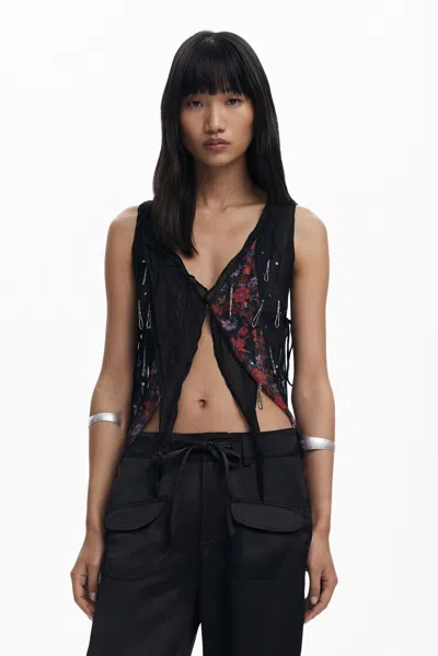 Desigual Asymmetric Chiffon Blouse In Black