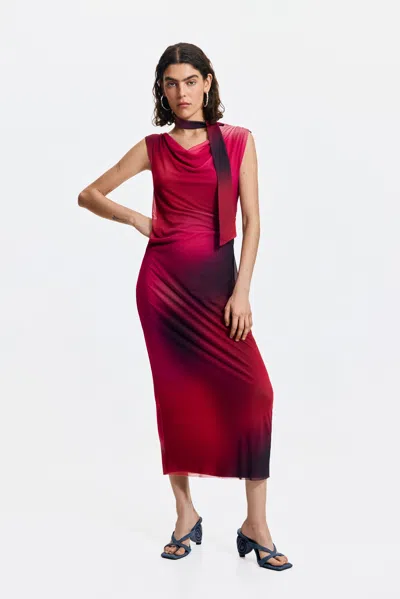 Desigual Asymmetric Draped Dress In Multi