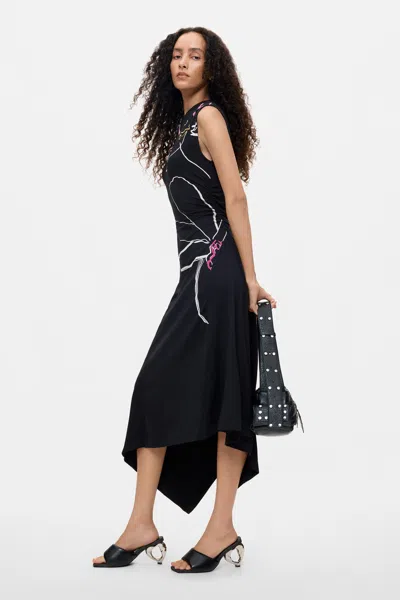 Desigual Asymmetric Floral Dress In Black