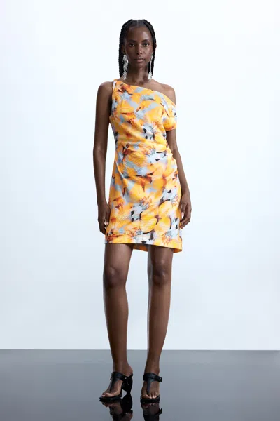 Desigual Asymmetric Floral Dress In Yellow
