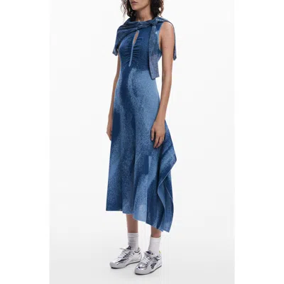Desigual Asymmetric Knit Dress In Blue