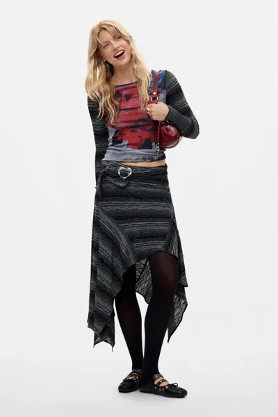 Desigual Asymmetric Knit Skirt In Gray