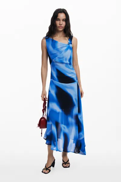 Desigual Asymmetric Long Blue Dress