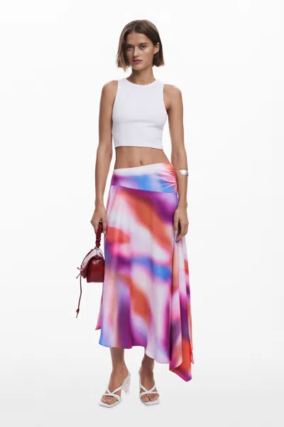 Desigual Asymmetric Long Gradient Skirt In Material Finishes