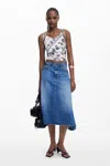 Desigual Asymmetric Midi Denim Skirt In Blue